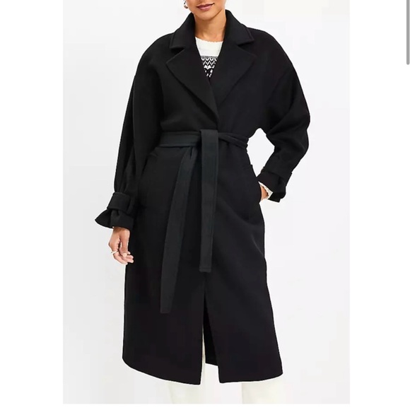 Loft Modern Tie Waist Trench Coat in black wool blend - Picture 6 of 6